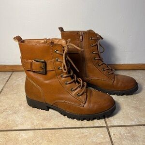 Women’s Stylish Brown Combat Boots Ankle Buckle Zip SO Kohl’s Grunge Size 7